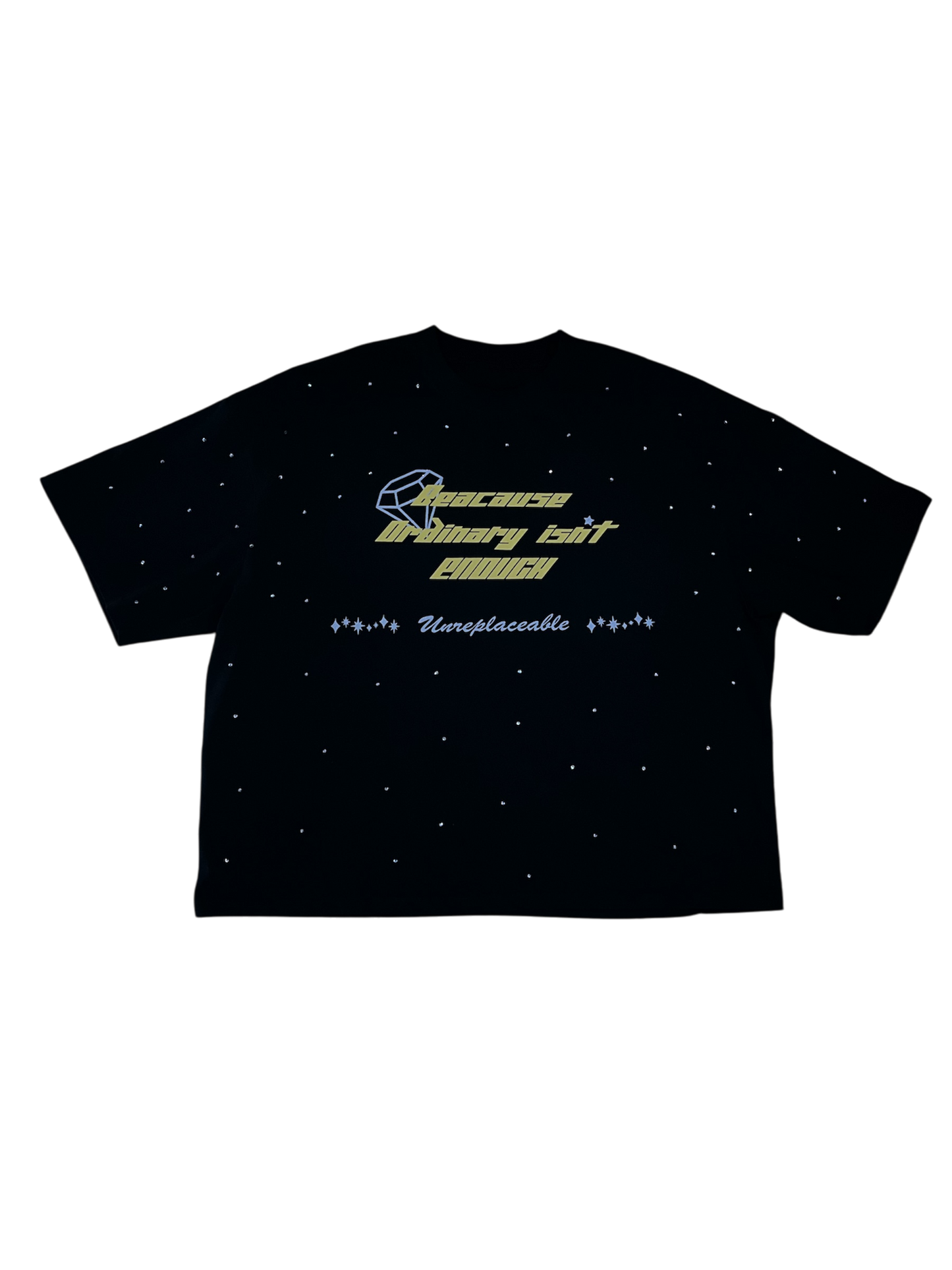 Turbo “Because Ordinary Isn’t Enough” Rhinestone boxy tee