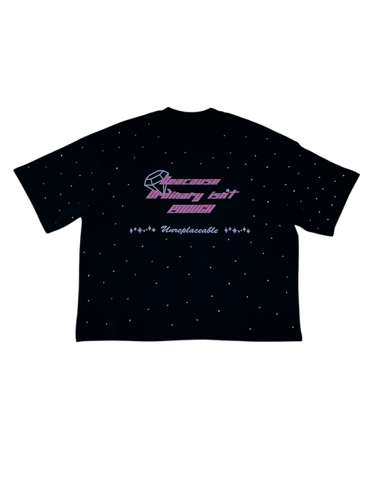 Mona Lisa “Because Ordinary Isn’t Enough” Rhinestone boxy tee
