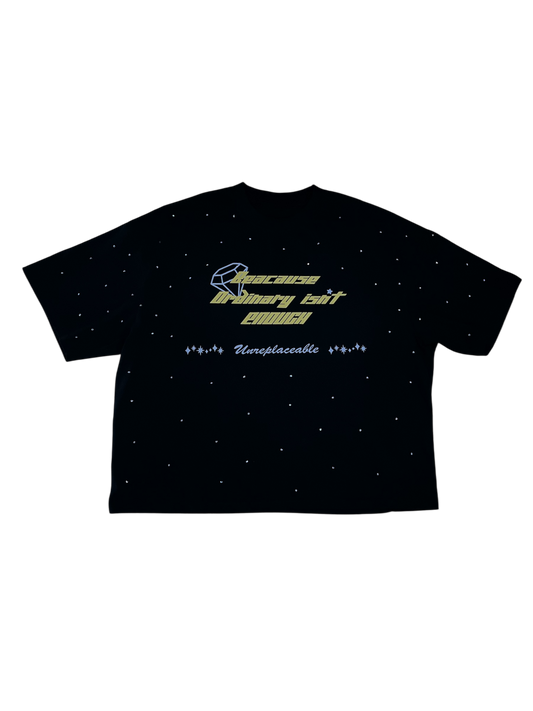 Turbo “Because Ordinary Isn’t Enough” Rhinestone boxy tee